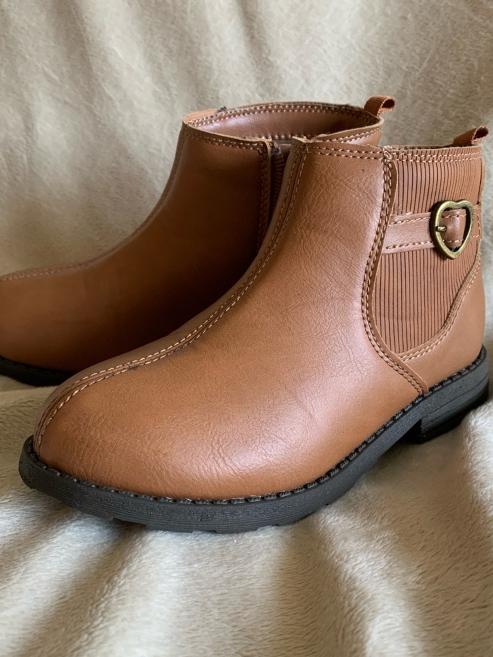 Carter's Tan Girls Ankle Boots with Heart Buckle